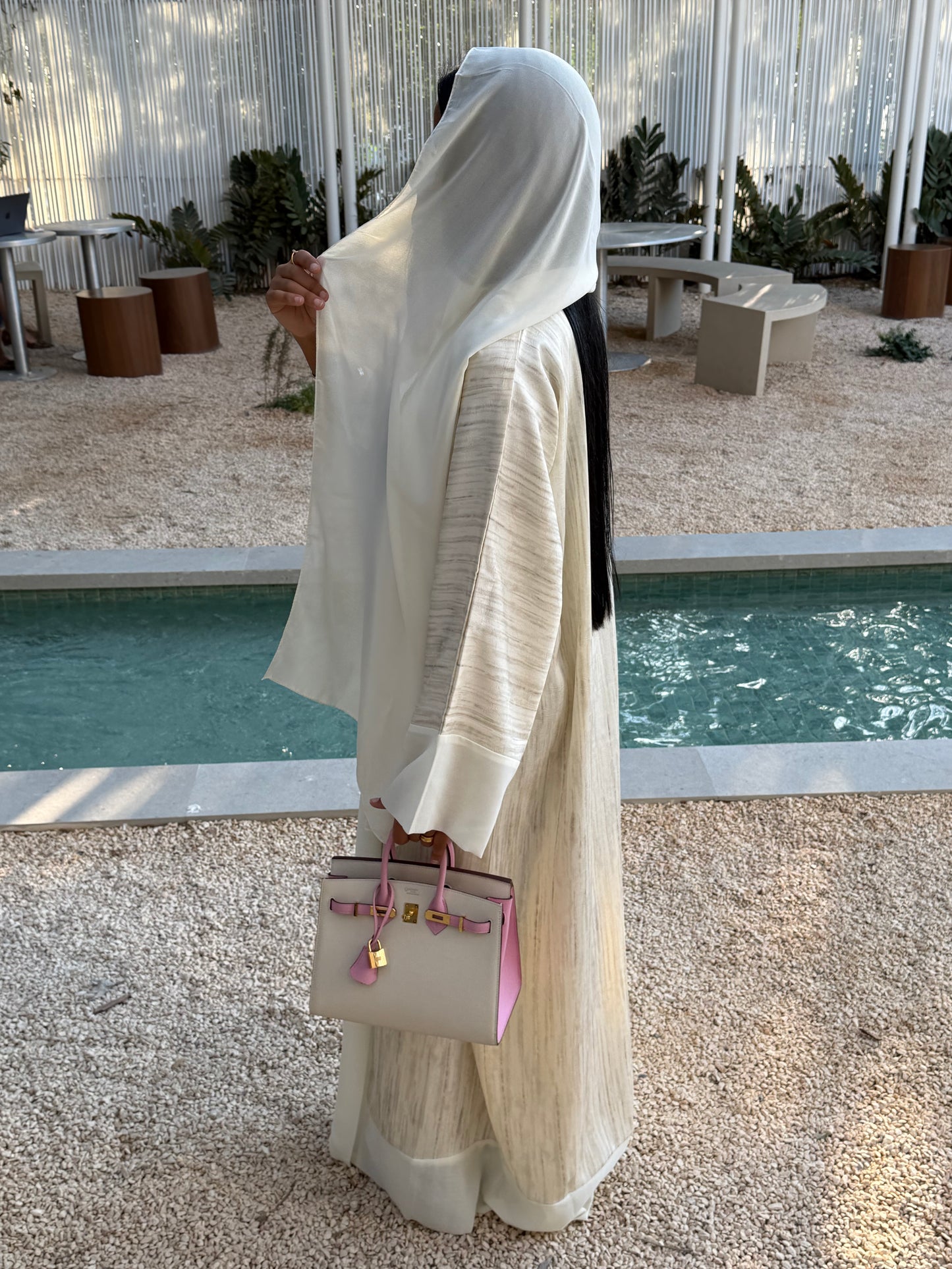 Abaya Élégance Ivoire – Ensemble 3 pièces