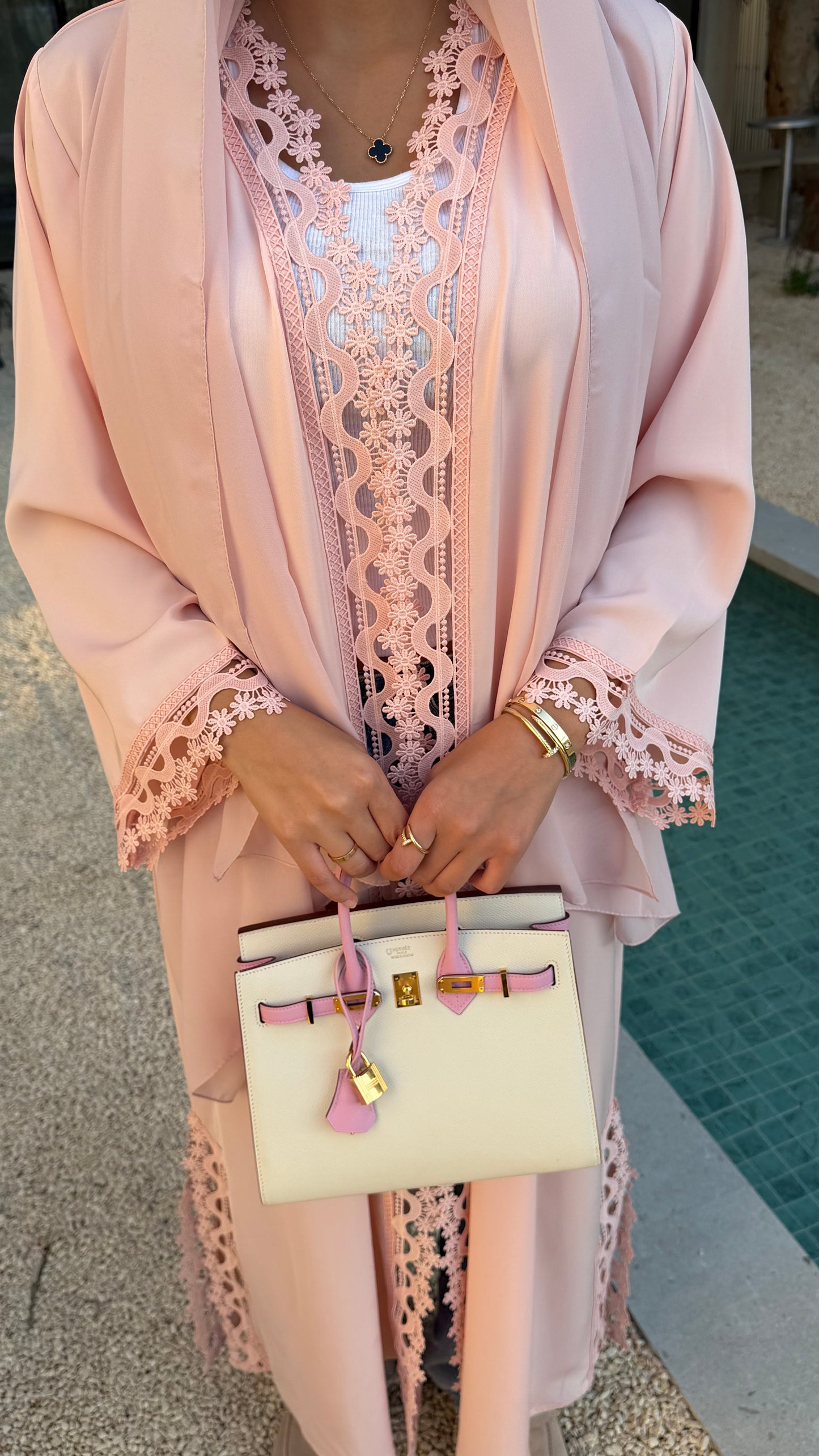 Abaya Florale Poudré - Ensemble 2 pièces