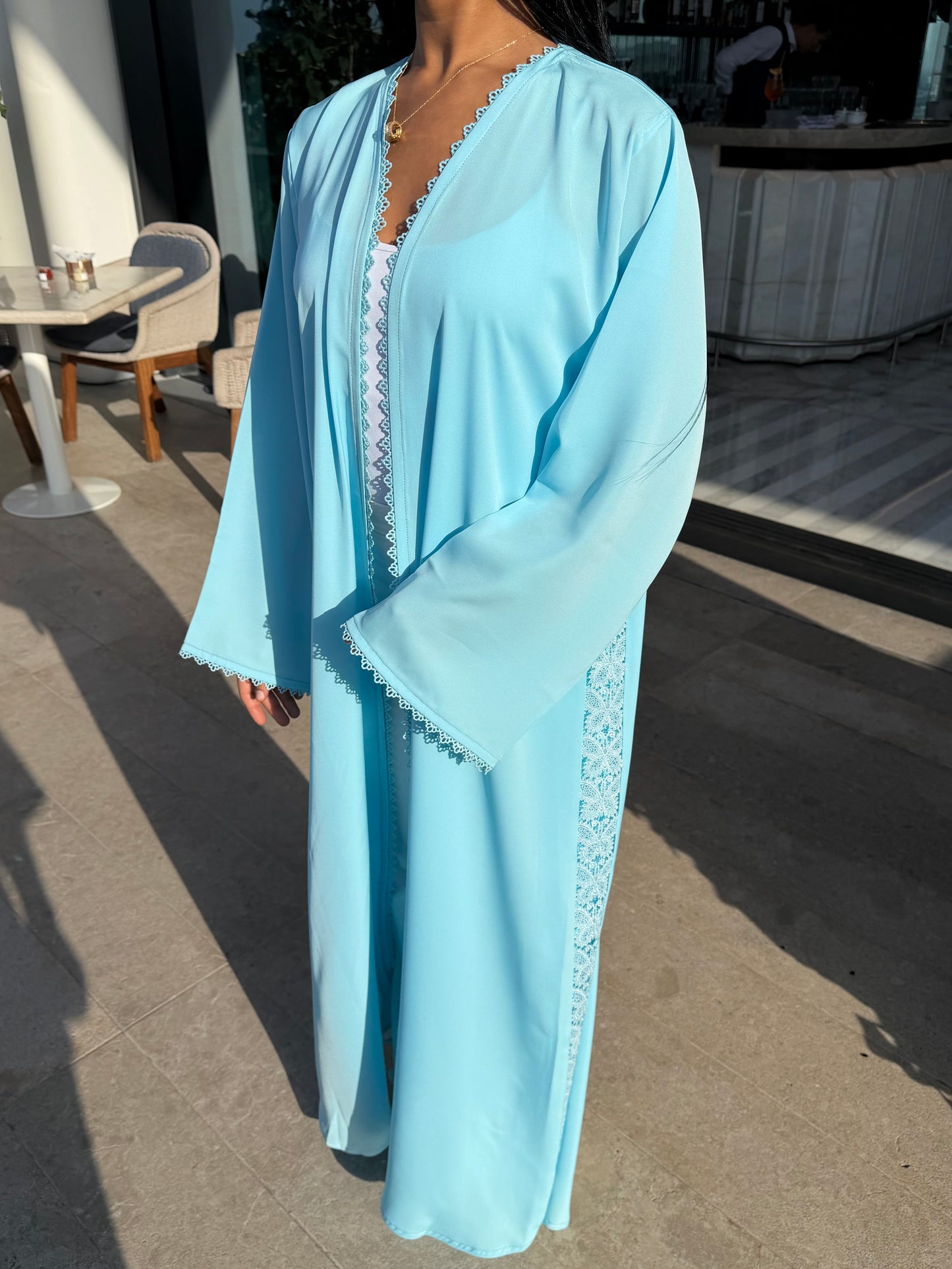 Abaya Butterfy Bleu Ciel - Ensemble 2 pièces