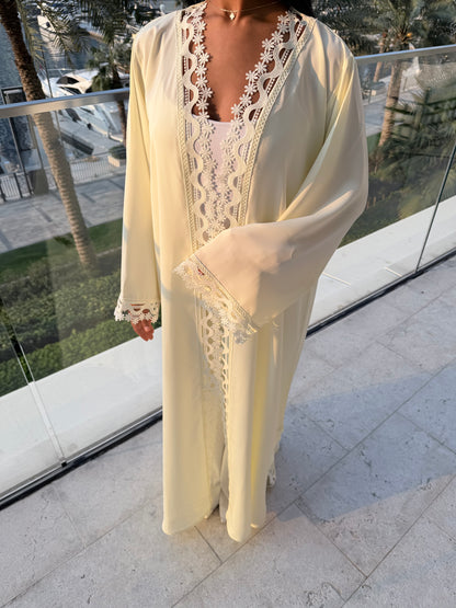 Abaya Florale Jaune Pastel - Ensemble 2 pièces