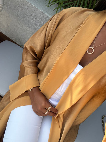 Abaya Satiné Miel - Ensemble 3 pièces