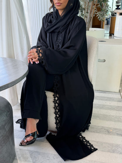 Abaya Florale noire - Ensemble 2 pièces
