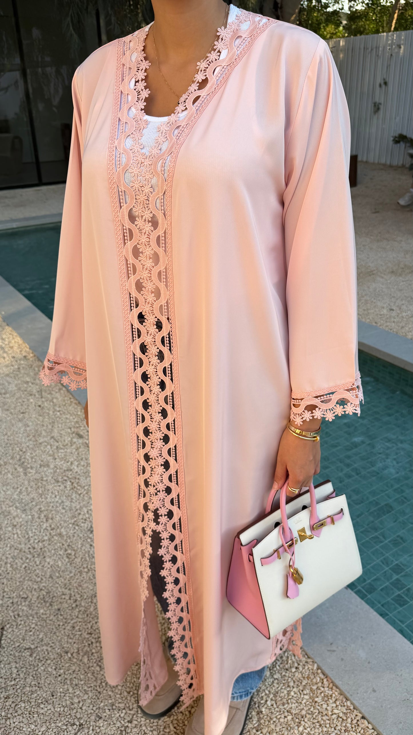 Abaya Florale Poudré - Ensemble 2 pièces