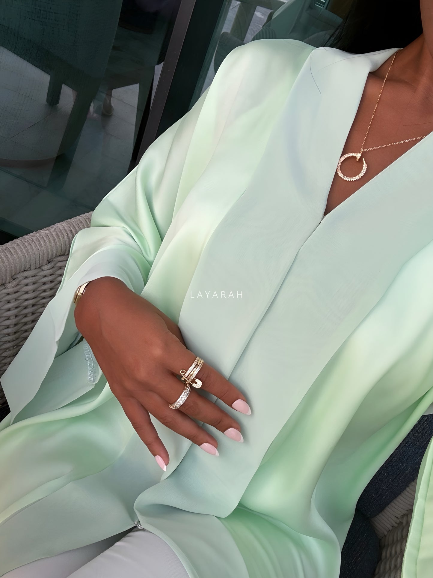 Kimono Satin Vert Menthe Pastel - Ensemble 3 pièces