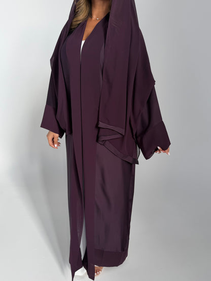 Abaya Dark Cherry - Ensemble 3 pièces