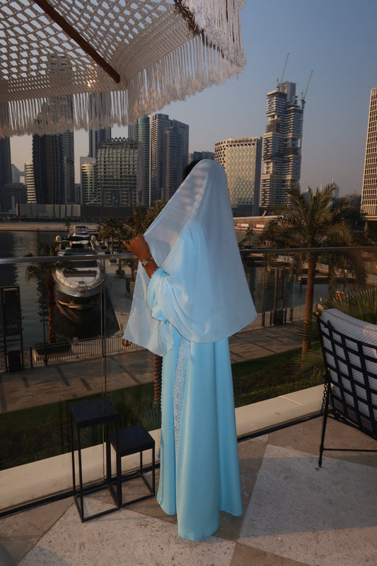 Abaya Butterfy Bleu Ciel - Ensemble 2 pièces