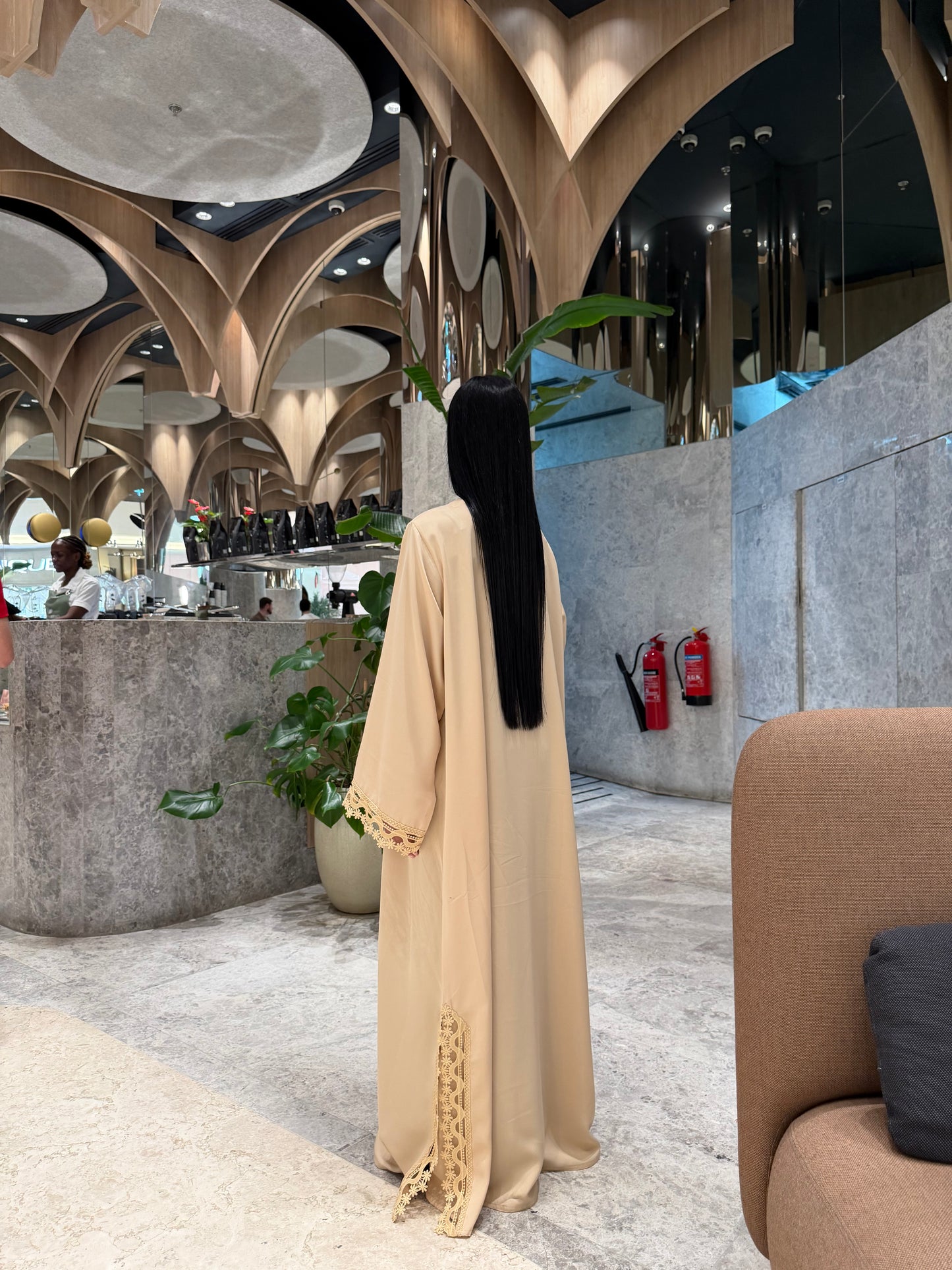 Abaya Florale Beige - Ensemble 2 pièces