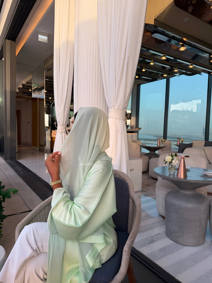 Kimono Satin Vert Menthe Pastel - Ensemble 3 pièces