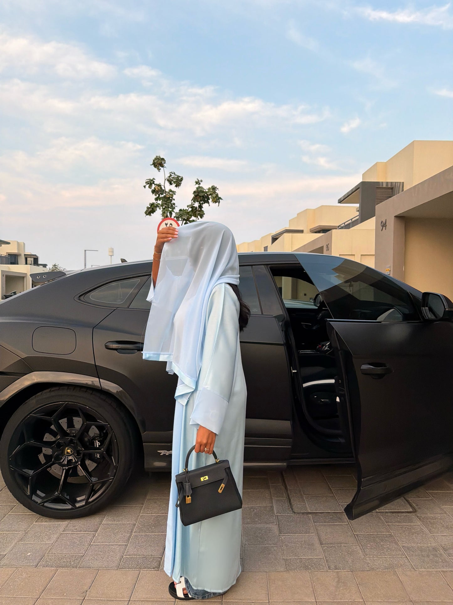 Abaya Bleu Ciel - Ensemble 3 pièces