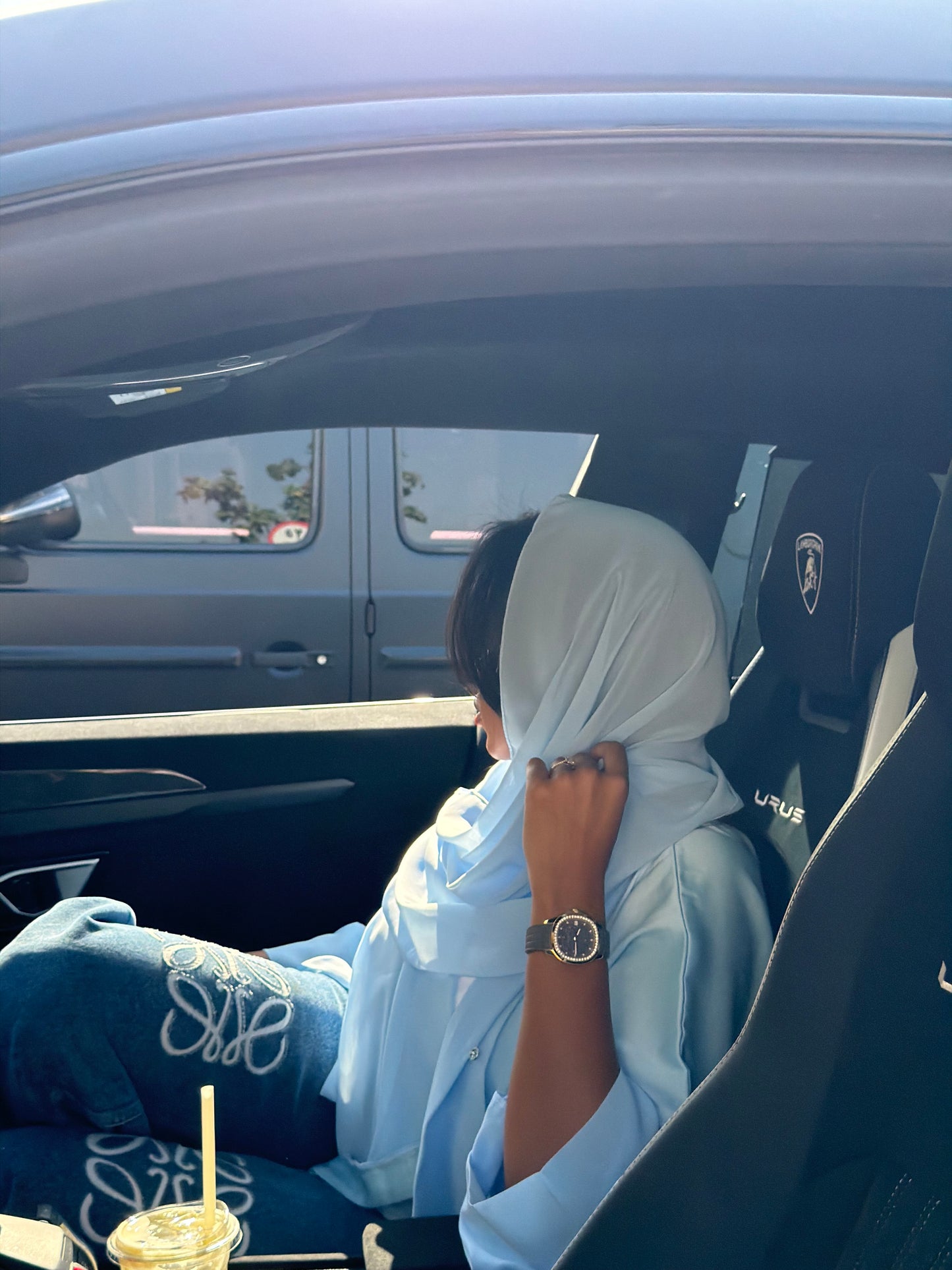 Abaya Bleu Ciel - Ensemble 3 pièces