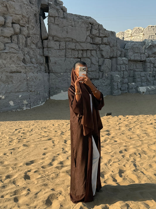 Abaya Marron Chocolat - Ensemble 3 pièces