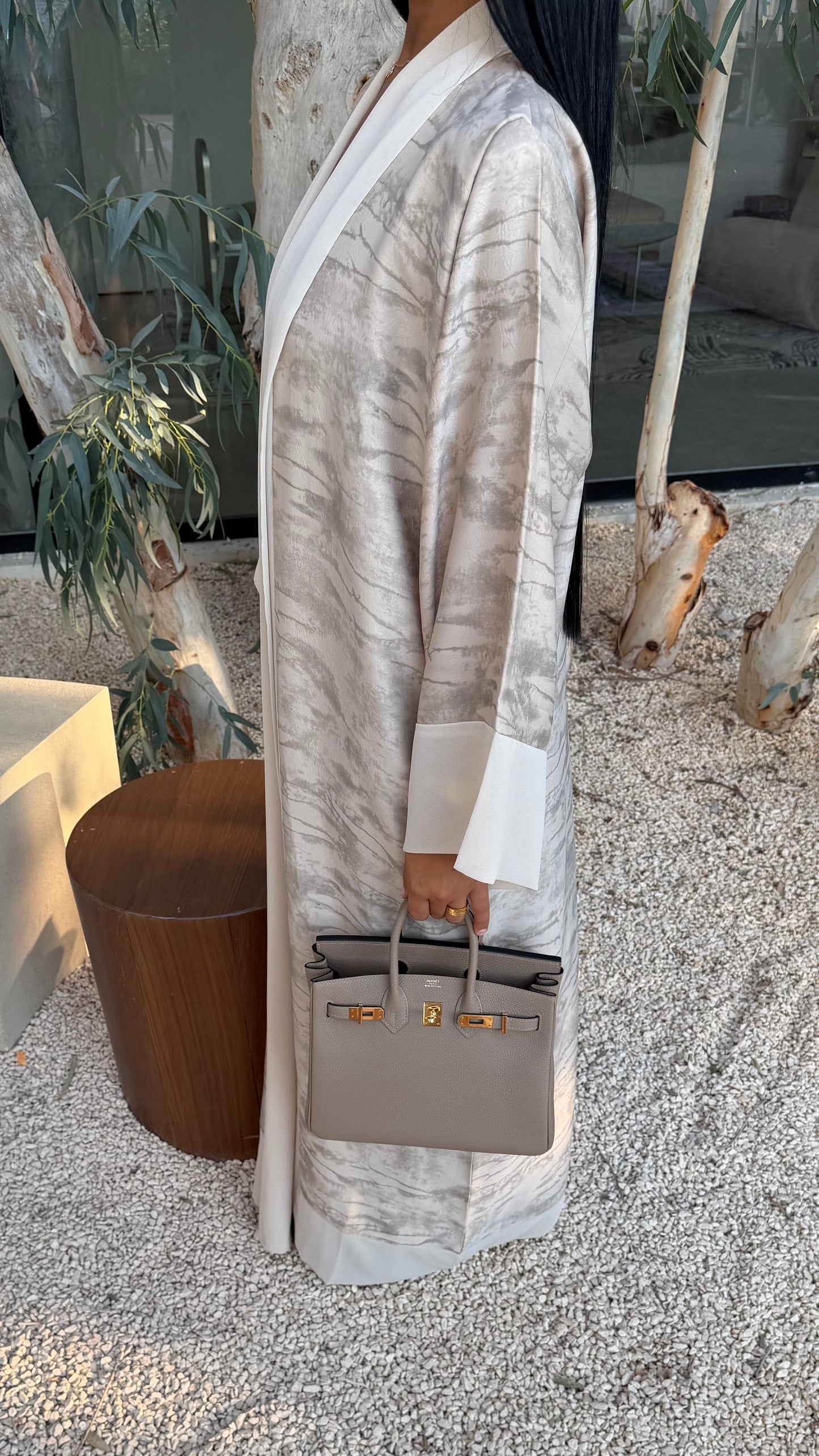 Abaya Imprimée Beige - Ensemble 3 pièces