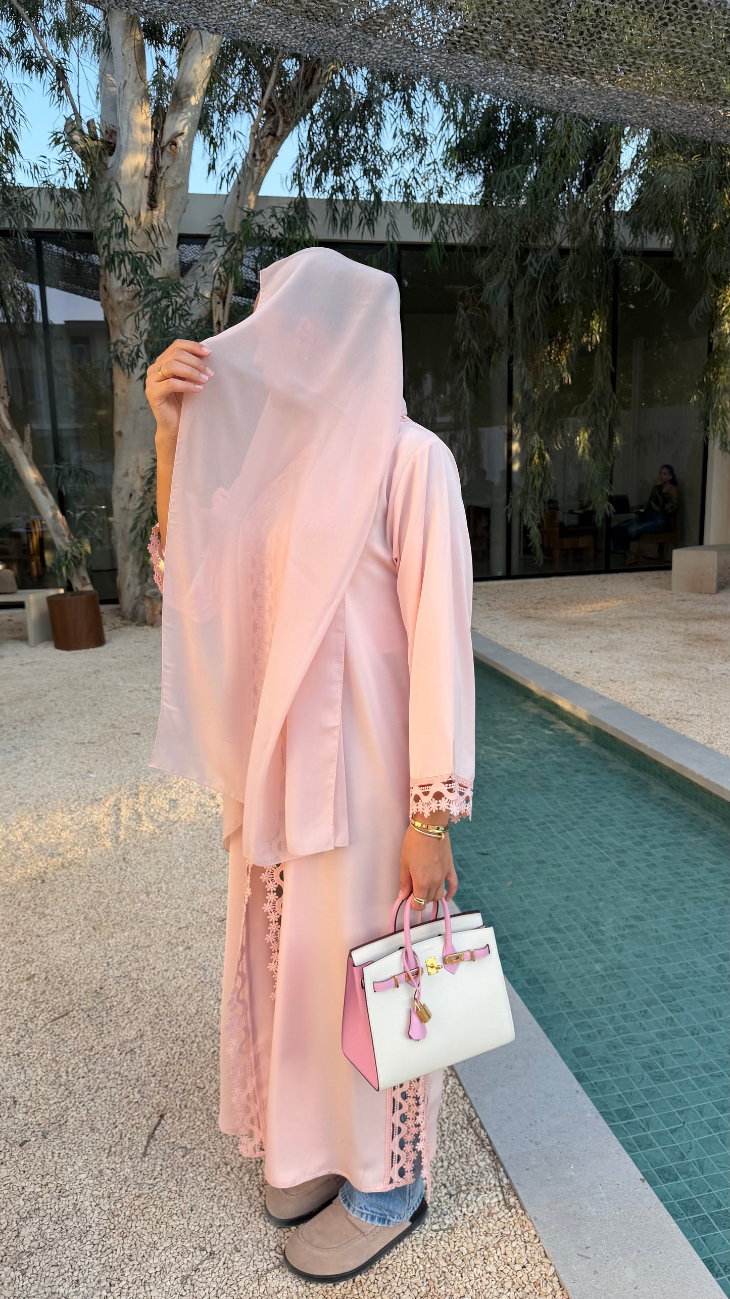 Abaya Florale Poudré - Ensemble 2 pièces