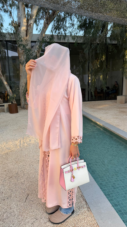 Abaya Florale Poudré - Ensemble 2 pièces