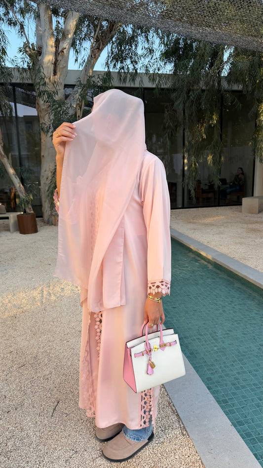 Abaya Florale Poudré - Ensemble 2 pièces