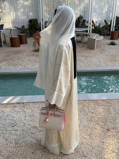 Abaya Élégance Ivoire – Ensemble 3 pièces