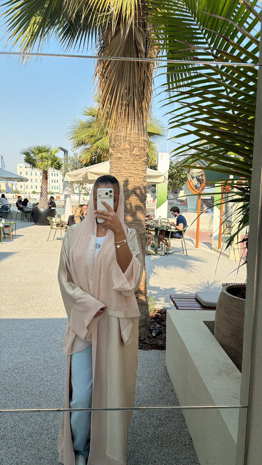 Abaya Beige Rosé - Ensemble 3 pièces