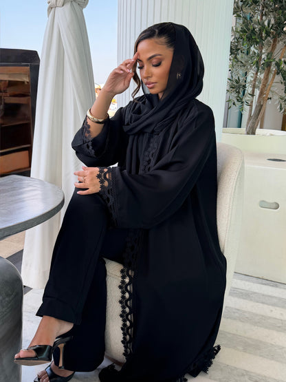 Abaya Florale noire - Ensemble 2 pièces