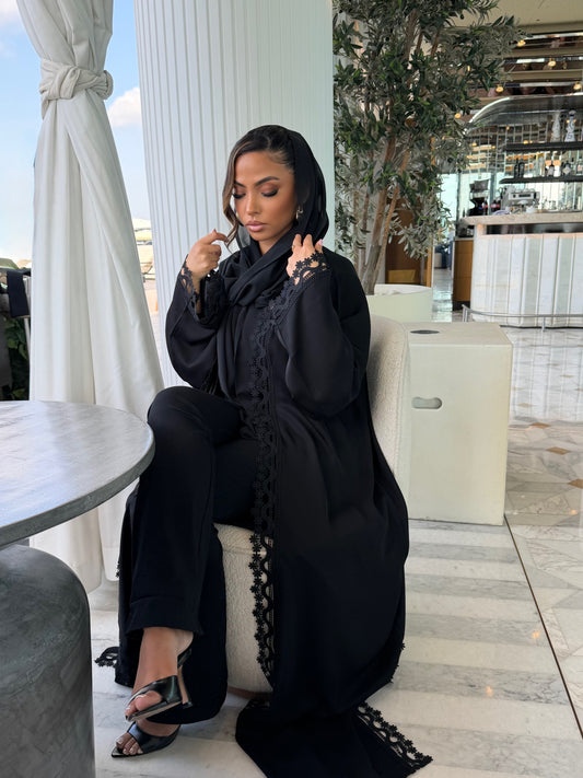 Abaya Florale noire - Ensemble 2 pièces