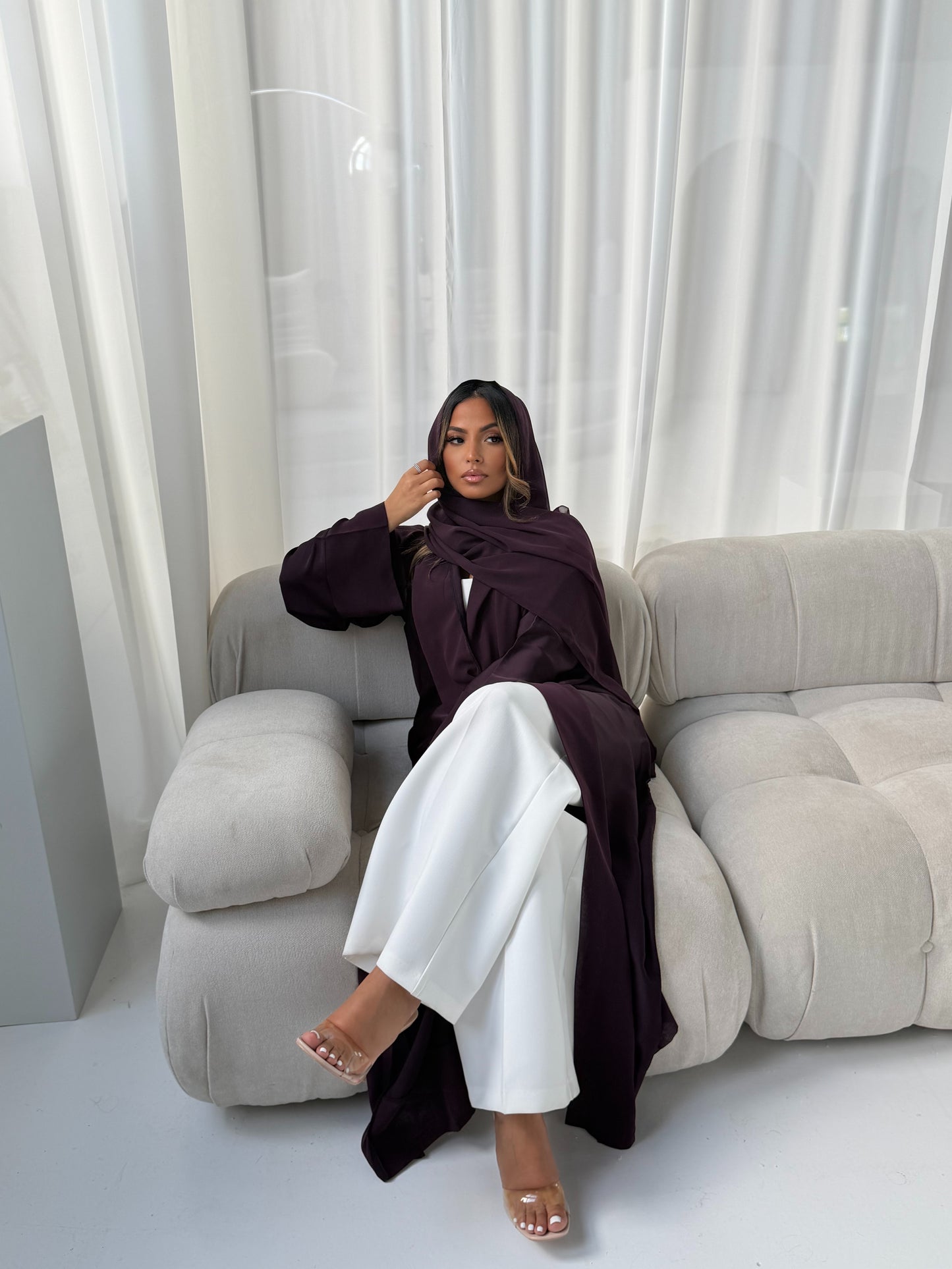 Abaya Dark Cherry - Ensemble 3 pièces