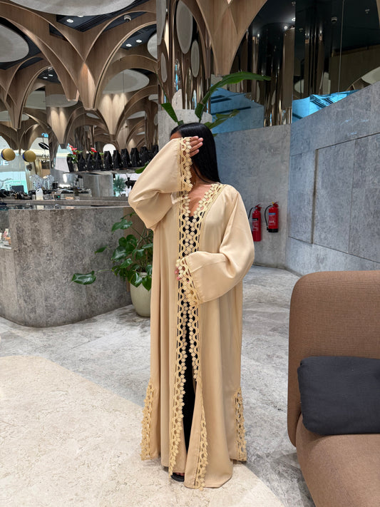 Abaya Florale Beige - Ensemble 2 pièces