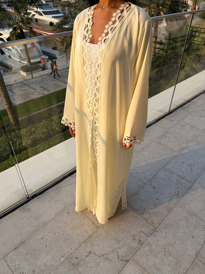 Abaya Florale Jaune Pastel - Ensemble 2 pièces